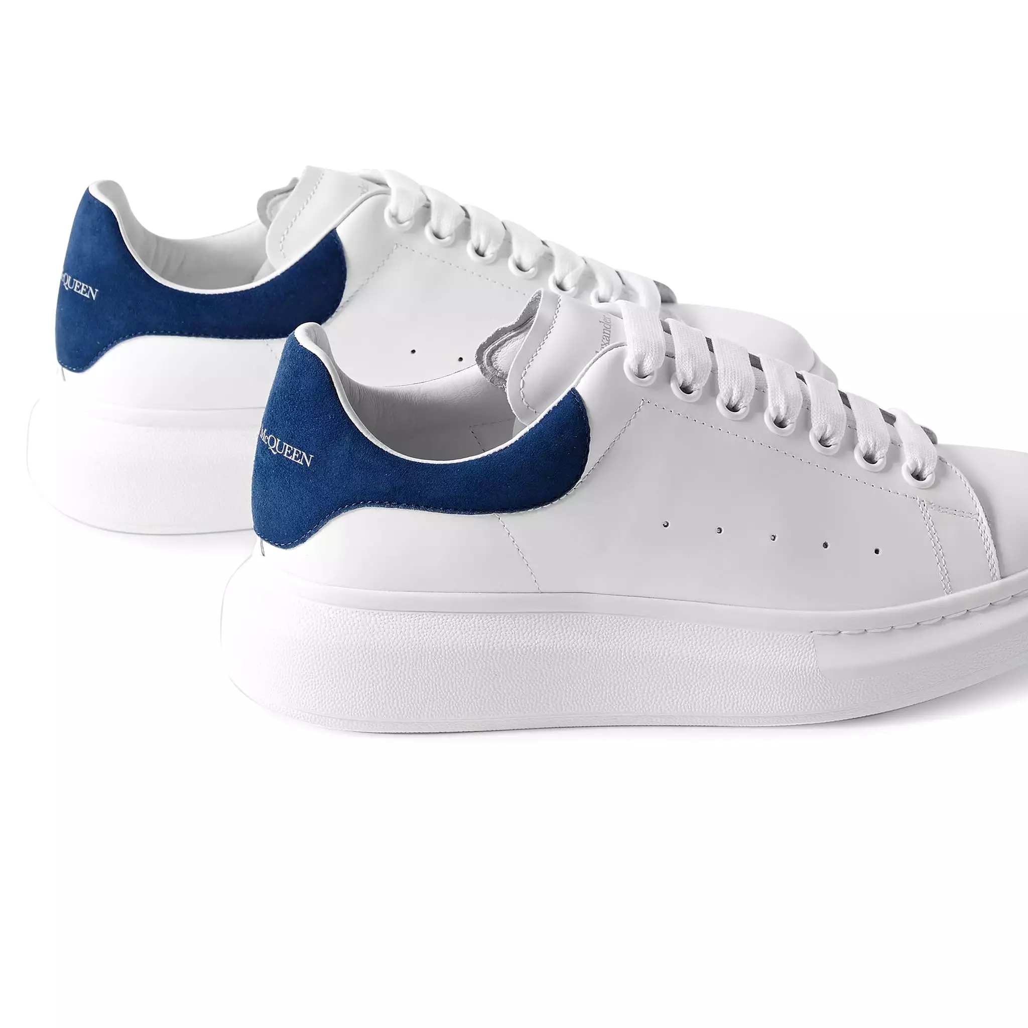 Alexander Mcqueen Raised Sole White Navy Suede Sneaker