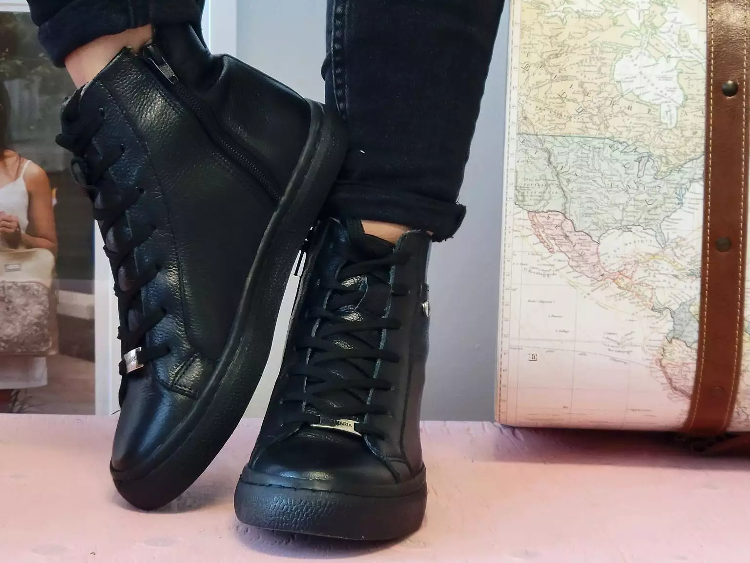 All Black Leather high top sneaker