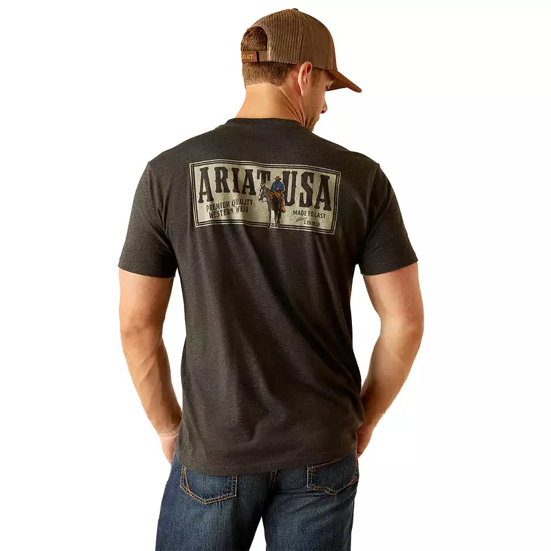 'Ariat' Men's Ariat Rider Label T-Shirt - Charcoal Heather