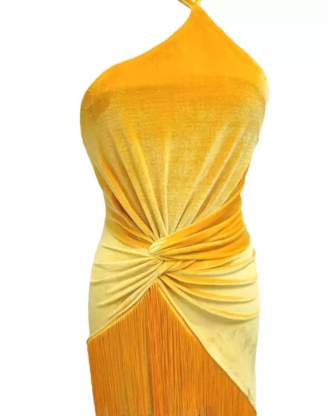 Asymmetrical Tassel Draped Velvet Dress In Yellow