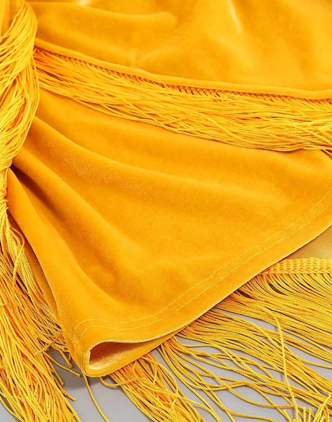 Asymmetrical Tassel Draped Velvet Dress In Yellow