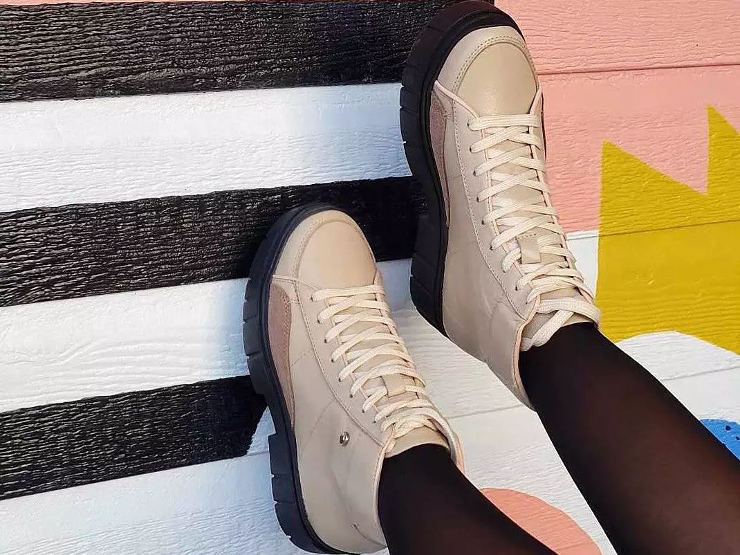 Beige Leather high top sneaker