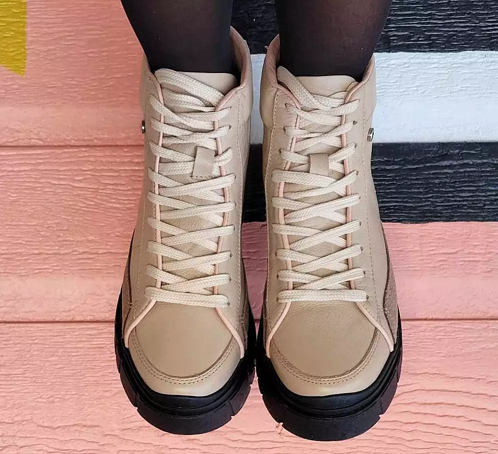 Beige Leather high top sneaker