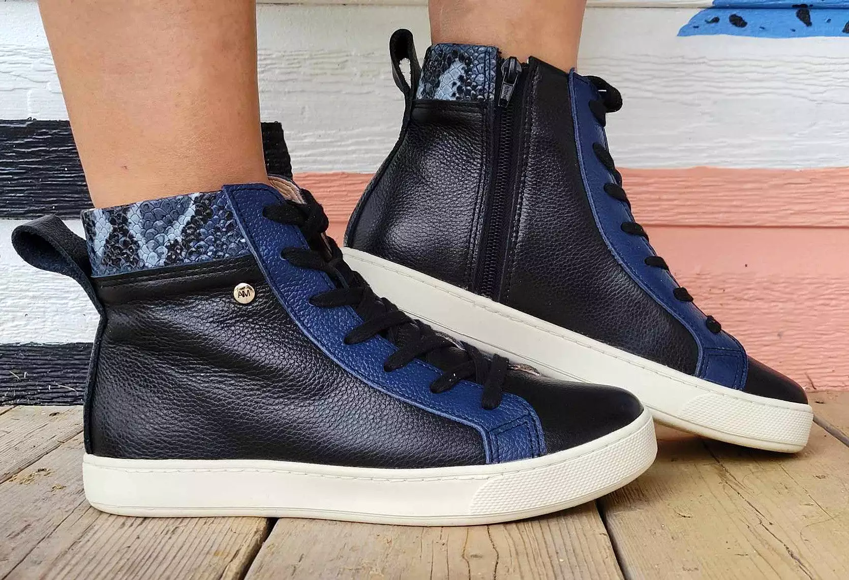 Black & Blue Leather high top sneaker