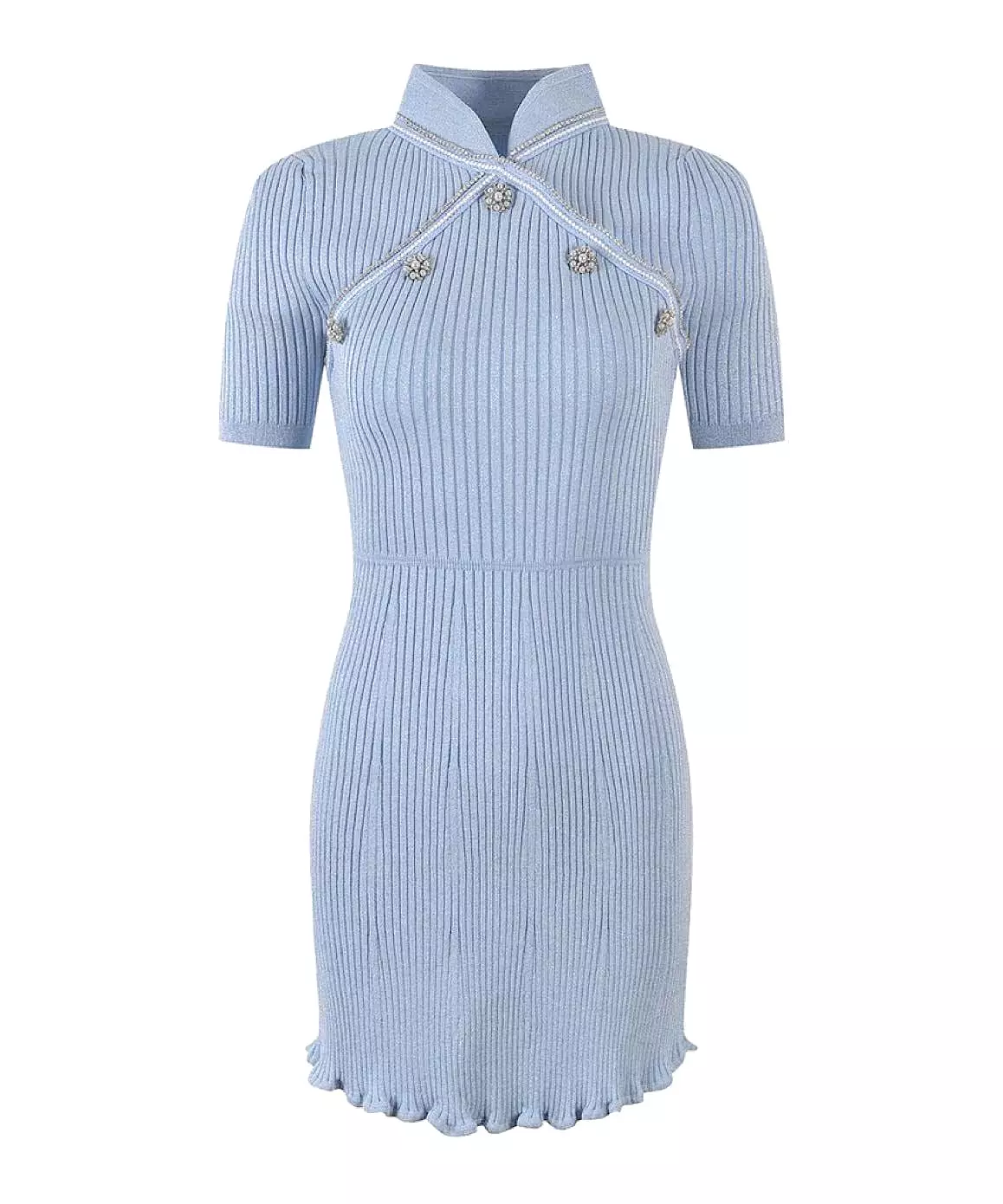 Blue Metallic Thread Mini Knit Dress