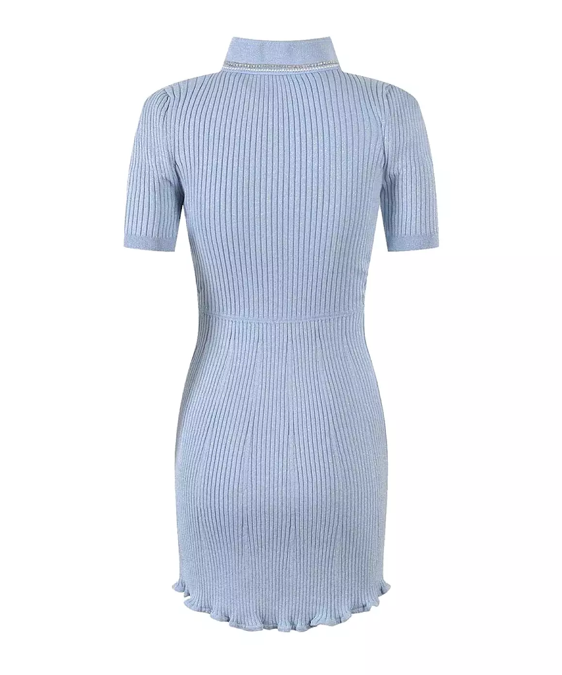 Blue Metallic Thread Mini Knit Dress