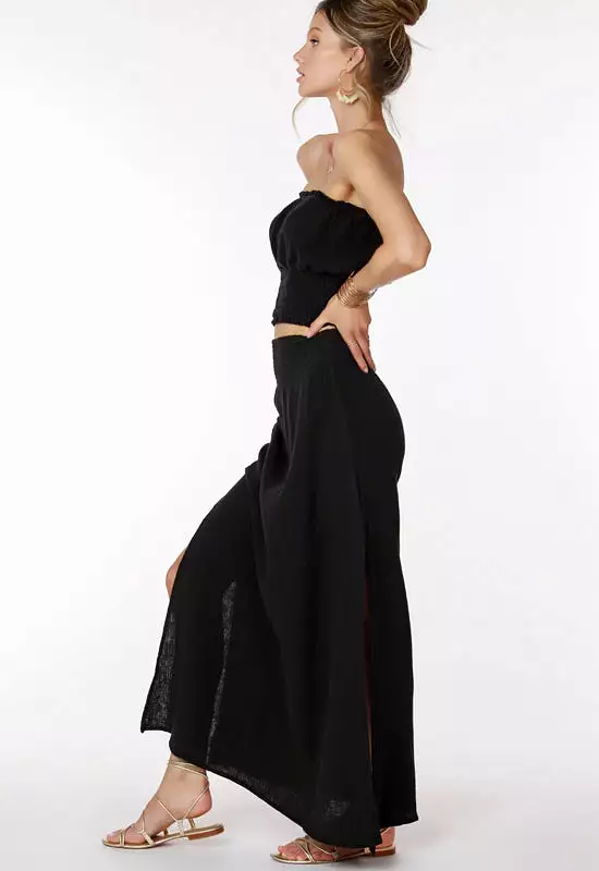 Bobi - Smocked Maxi Skirt Black