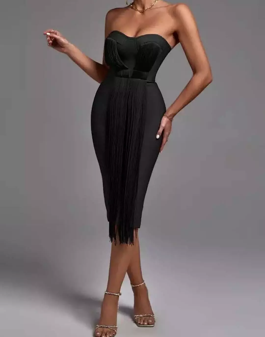 Bodycon Bandage Fringed Midi Dress