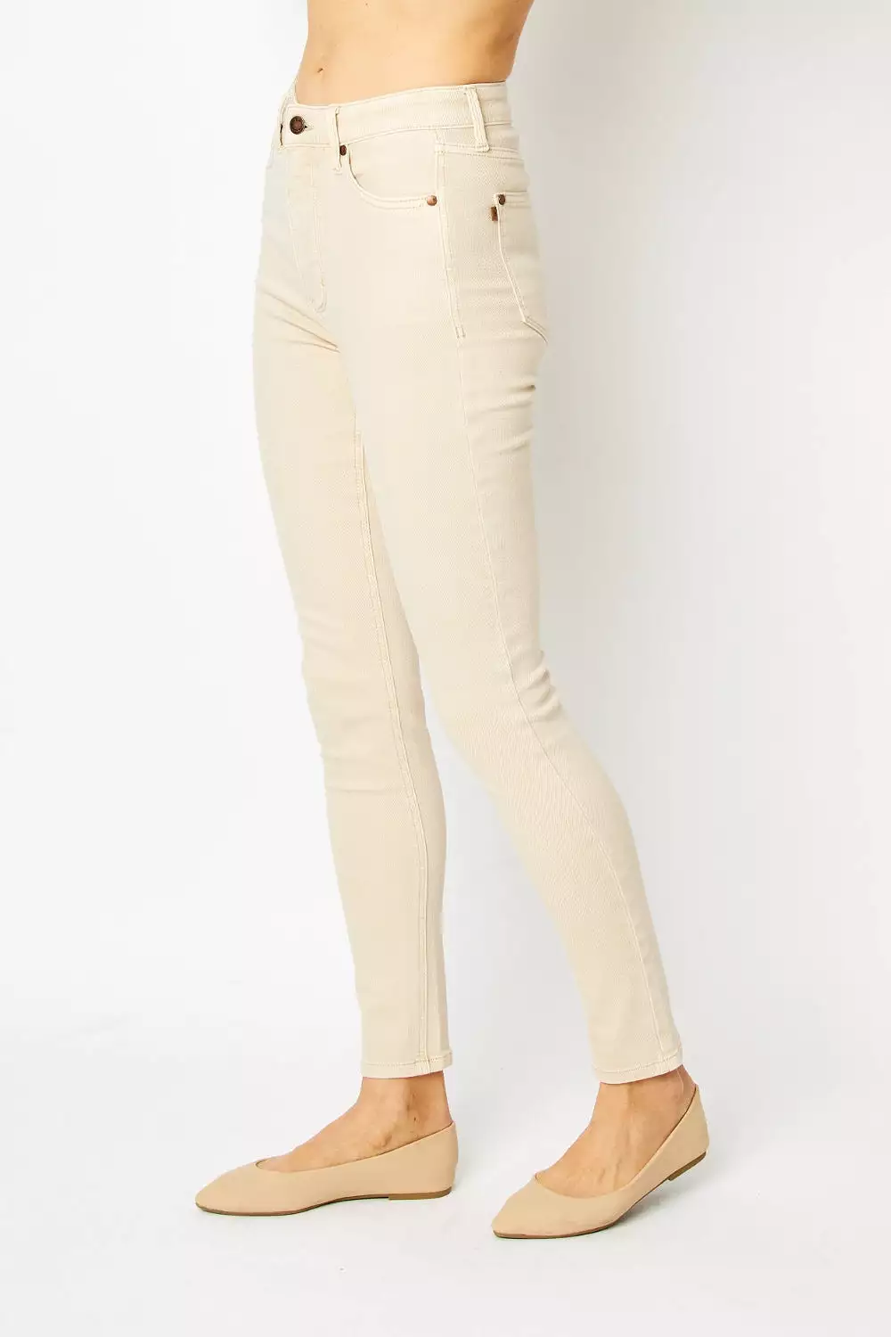 Bone Beige Full Size Garment Dyed Tummy Control Skinny Jeans