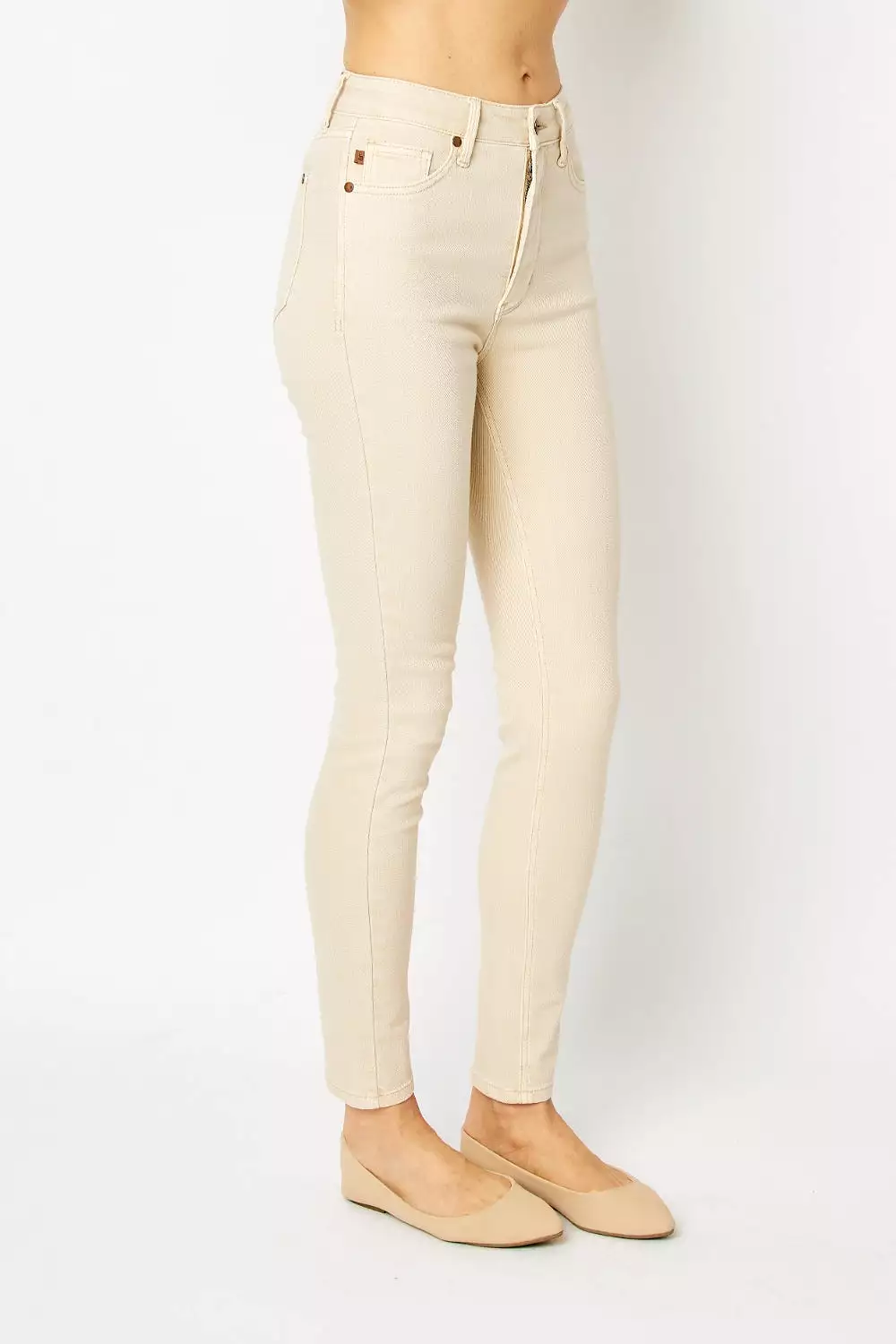 Bone Beige Full Size Garment Dyed Tummy Control Skinny Jeans