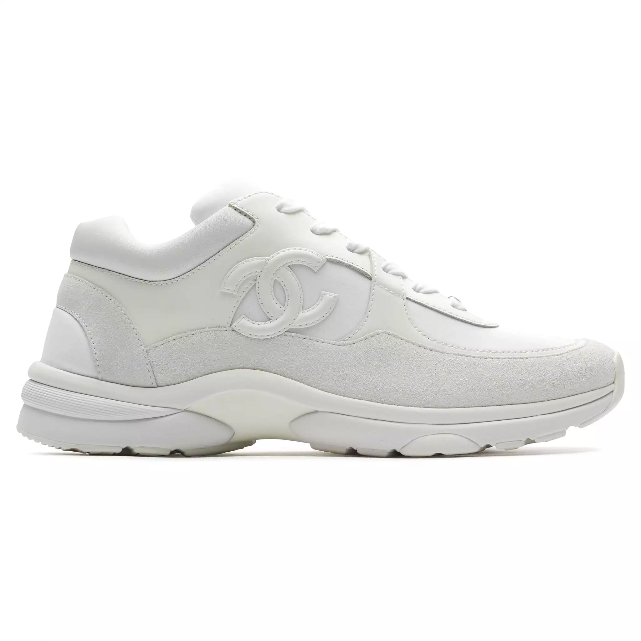 Chanel CC Logo Triple White Sneaker - Preloved