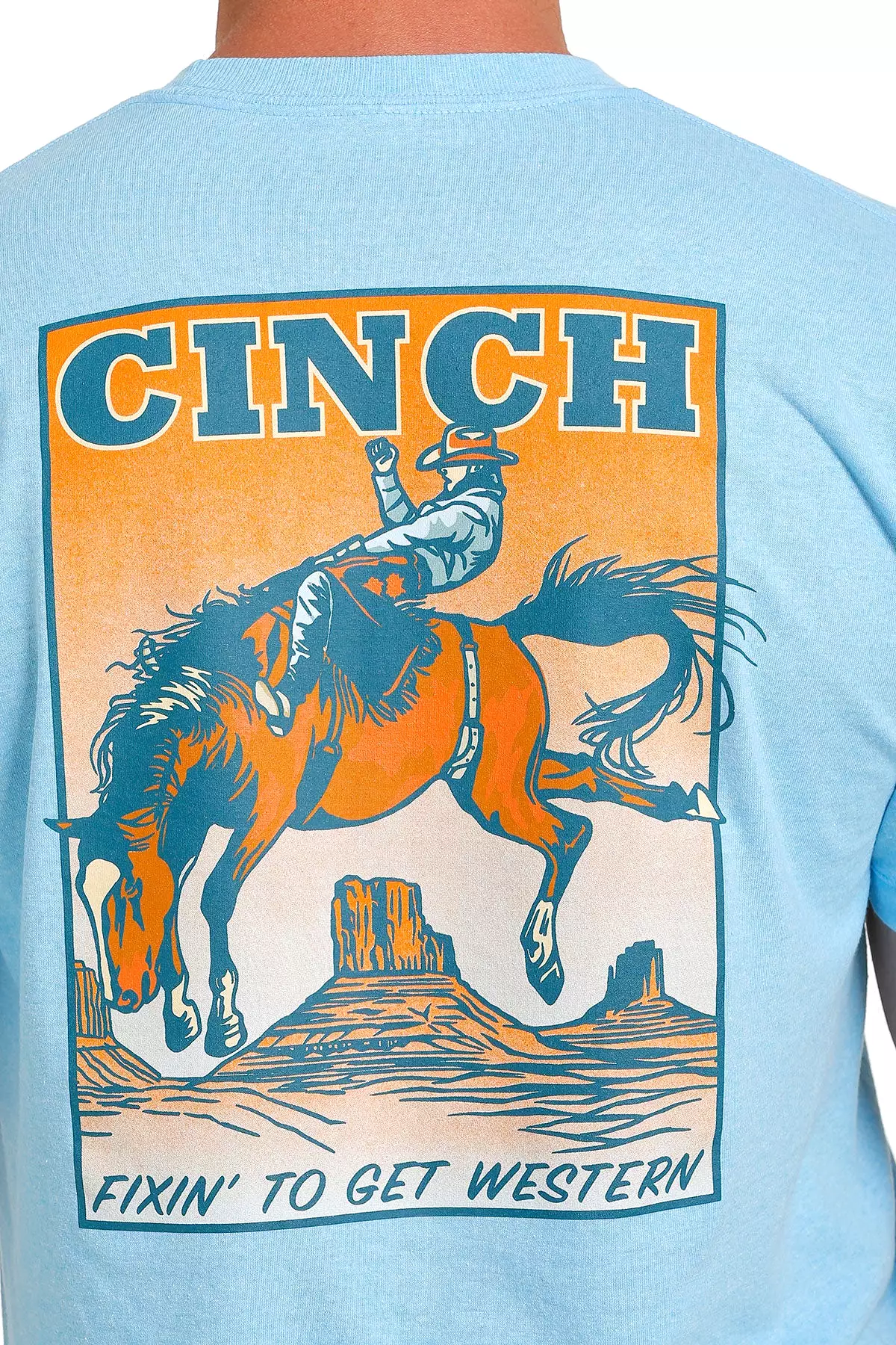 'Cinch' Men's Screen Print T-Shirt - Heather Light Blue