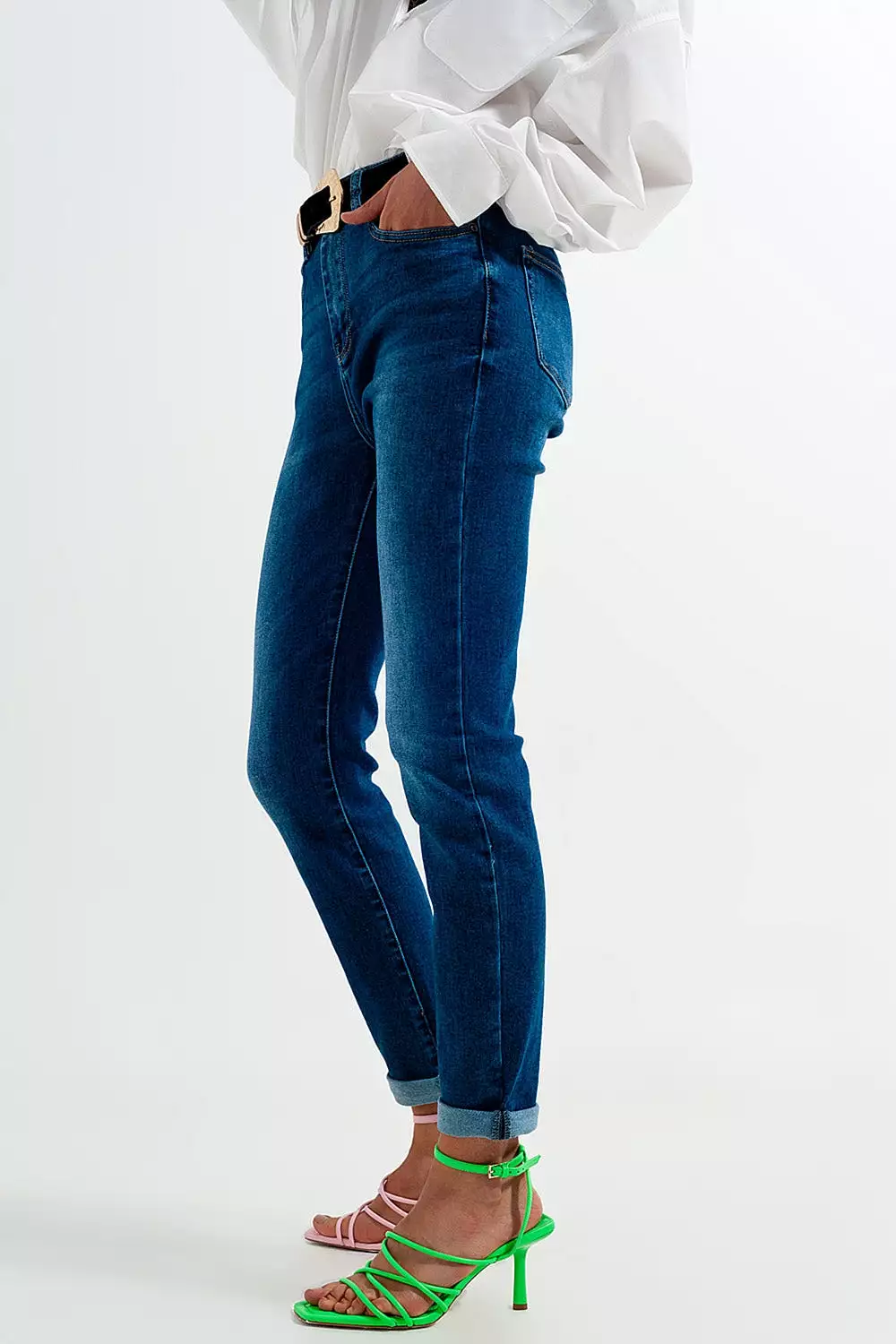 Cotton Blend Skinny Jeans in Dark Blue