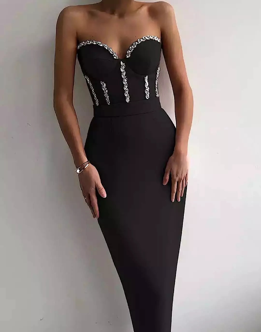 Crystal Beaded Midi Bandage Dress