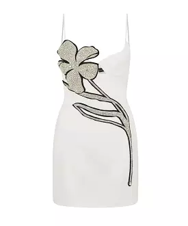 Crystal Flower Bust Mini Dress In White