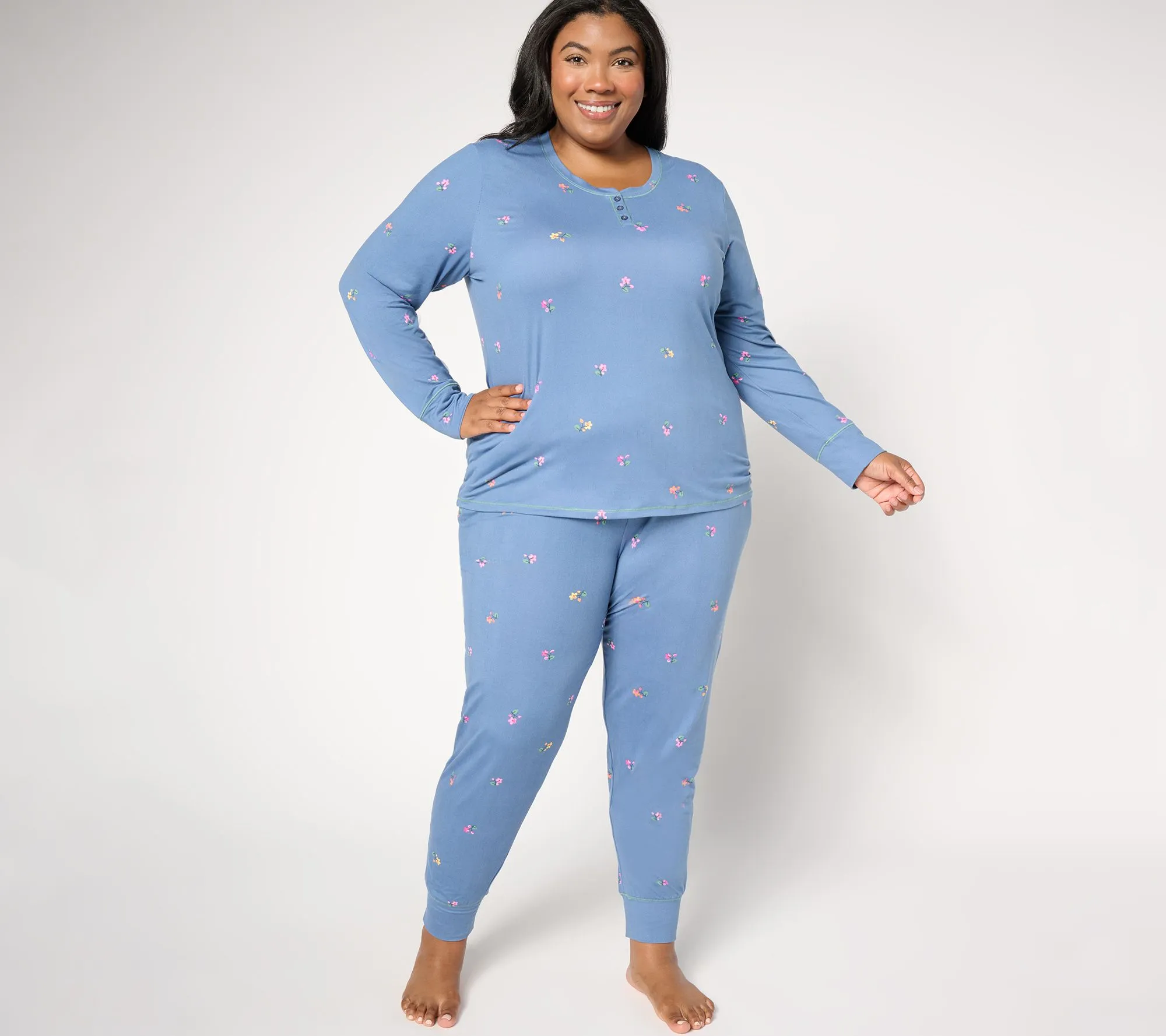 Cuddl Duds Cozy Jersey Henley Top and Jogger Pajama Set