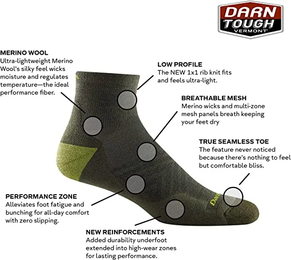 Darn Tough Mens Quarter Midweight Socks- Fatigue