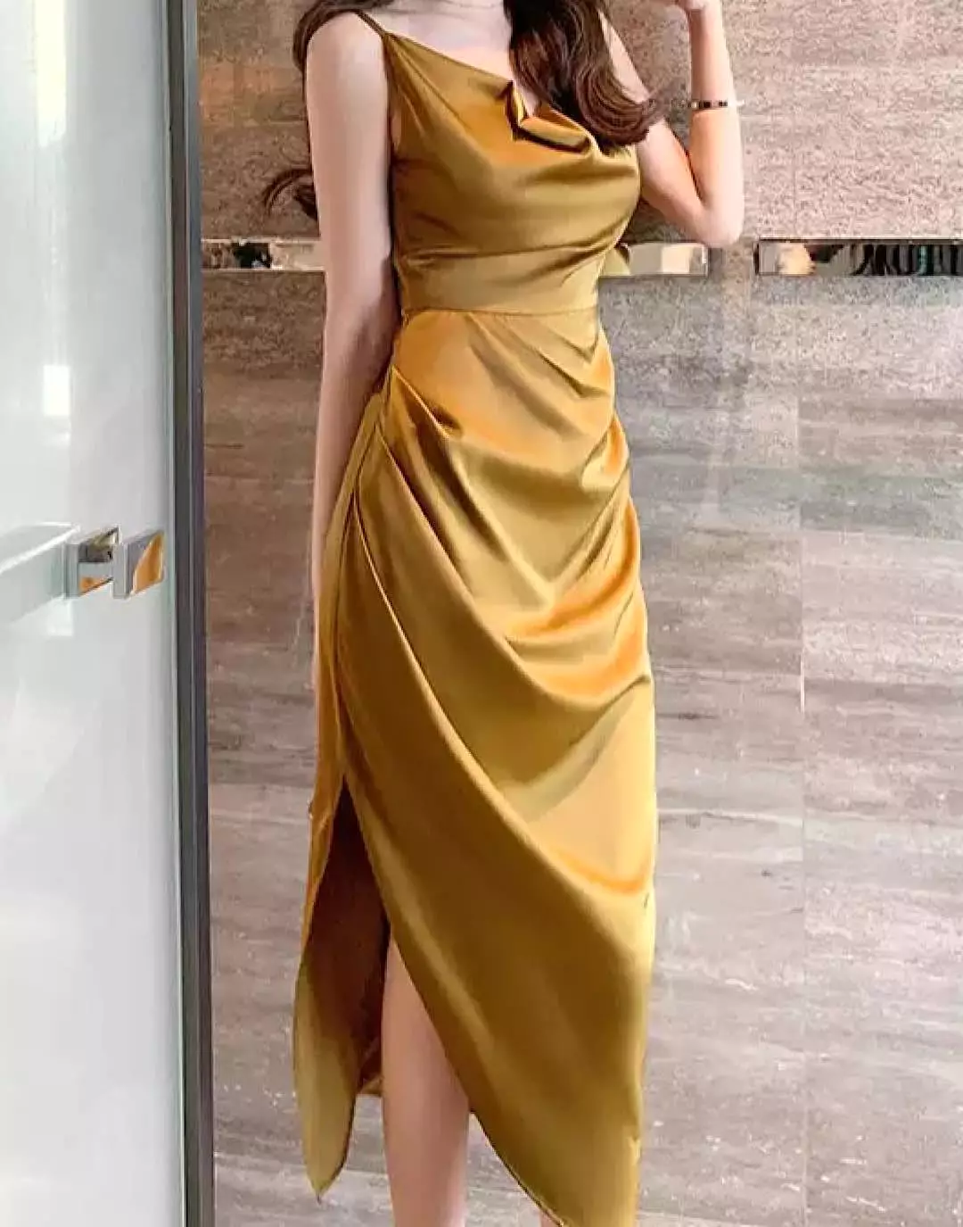 Draped Cleavage Midi Dress