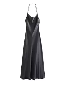 Draped Long Backless Satin Dress