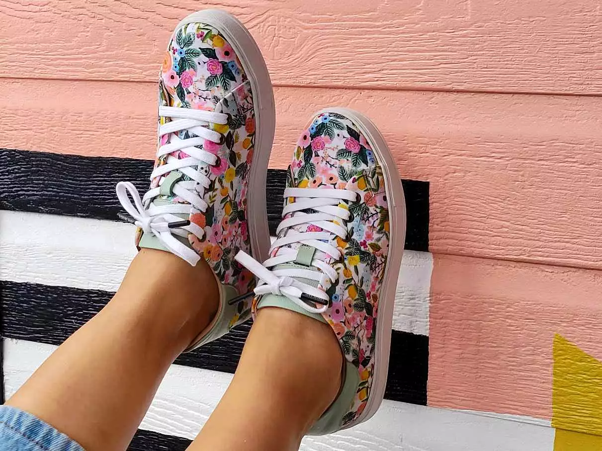 Flowers Canvas & Turquoise  Leather-Sneaker