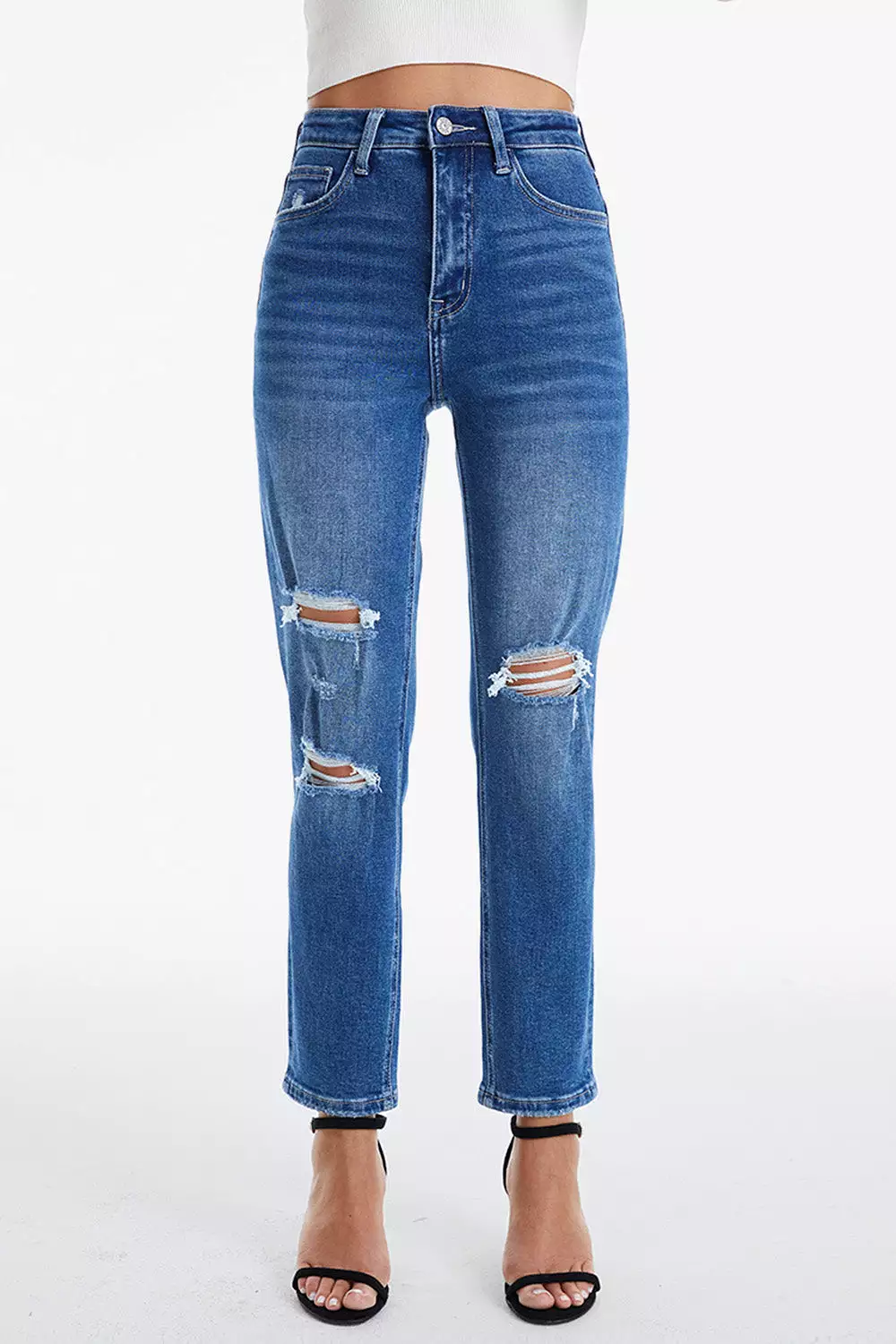 Full Size Distressed High Waist Mom Jeans