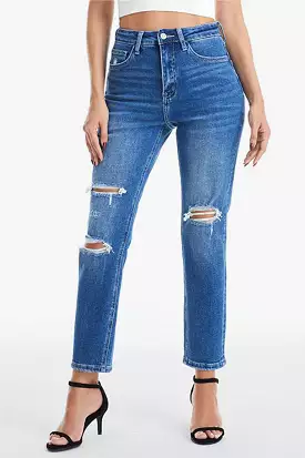 Full Size Distressed High Waist Mom Jeans