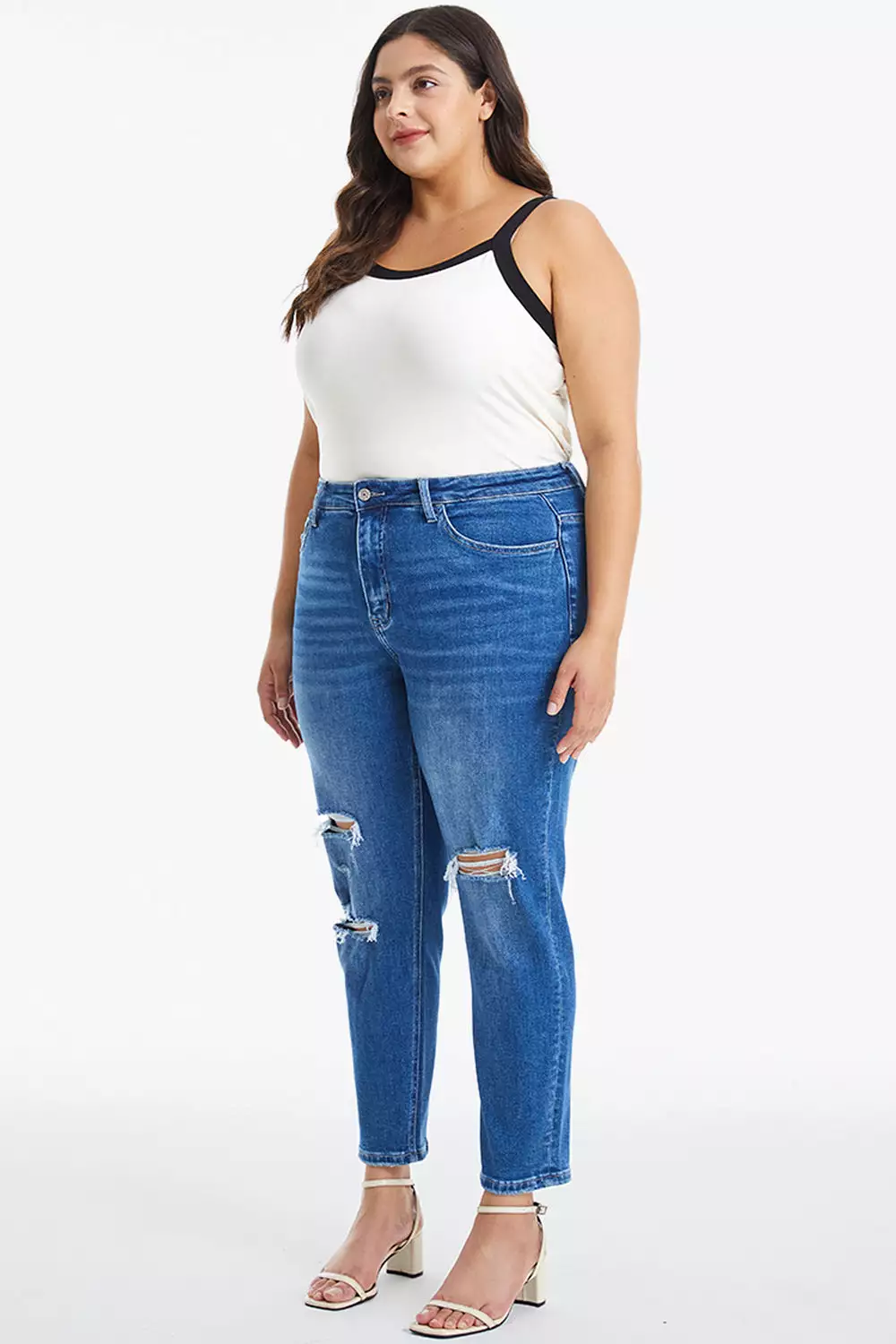 Full Size Distressed High Waist Mom Jeans