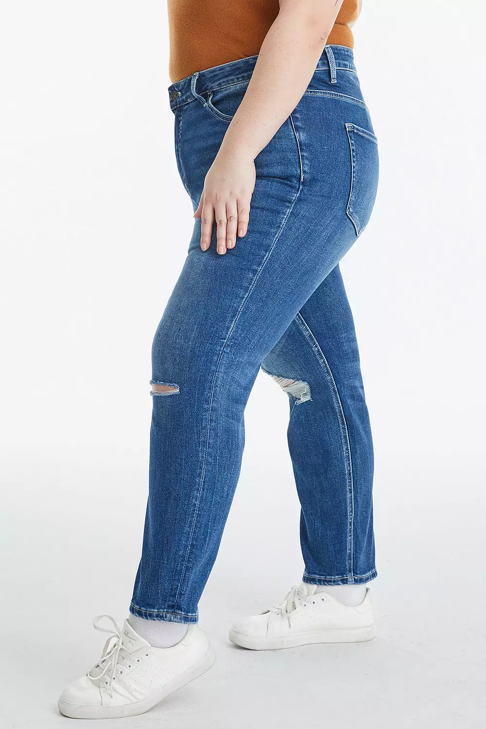 Full Size High Waist Distressed Washed Cropped Mom Jeans