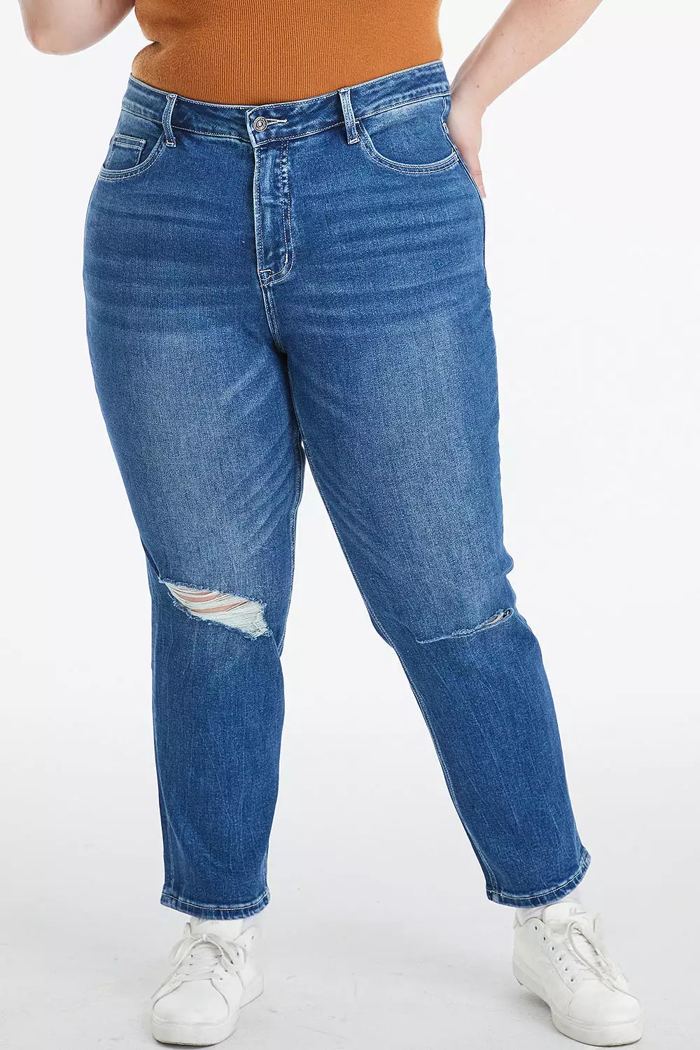 Full Size High Waist Distressed Washed Cropped Mom Jeans