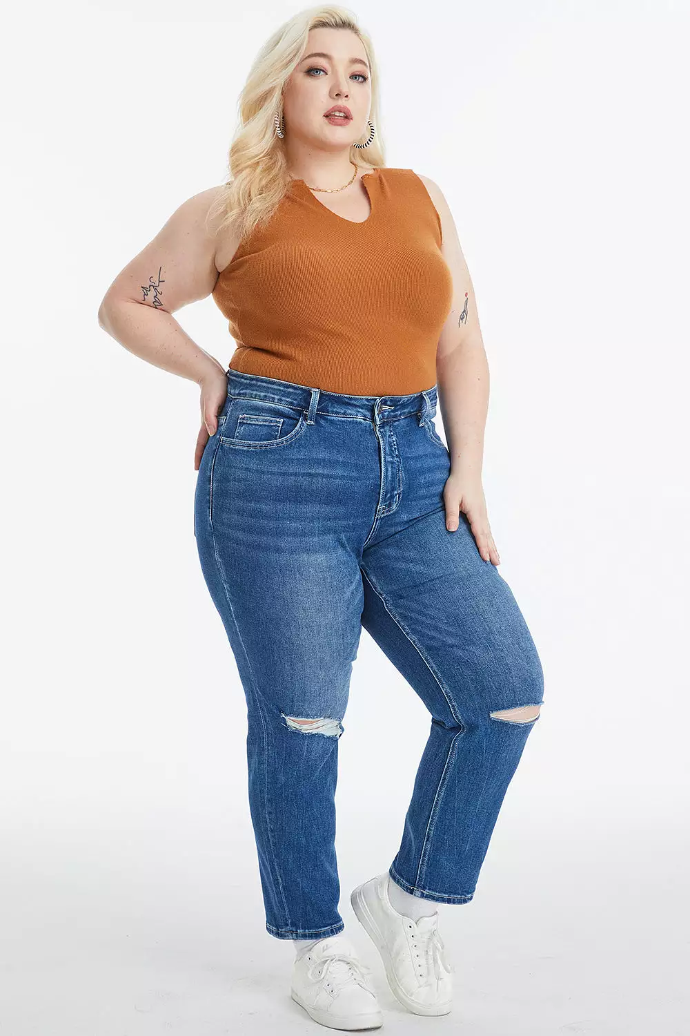 Full Size High Waist Distressed Washed Cropped Mom Jeans