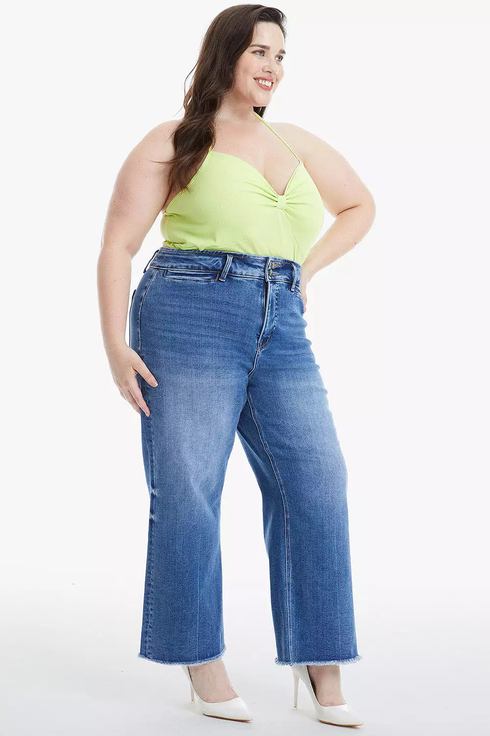 Full Size Raw Hem High Waist Wide Leg Jeans