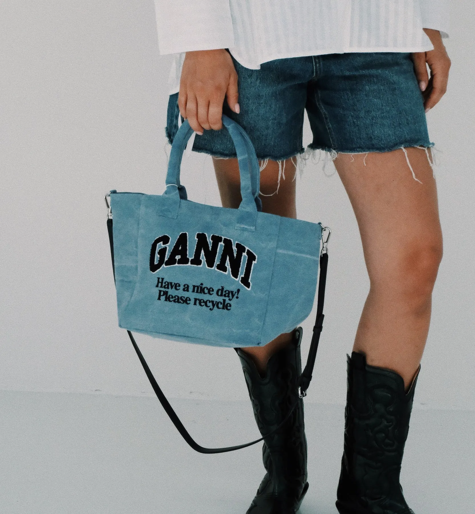 GANNI Washed Denim Small Easy Shopper