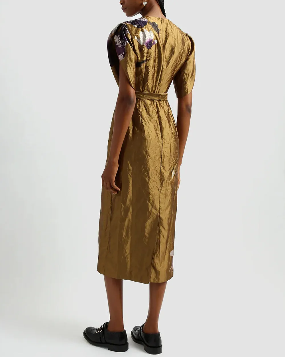 Gold Gilman Satin Belted Midi Dress