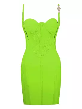 Green Gold Trim Knitted Bandage Dress