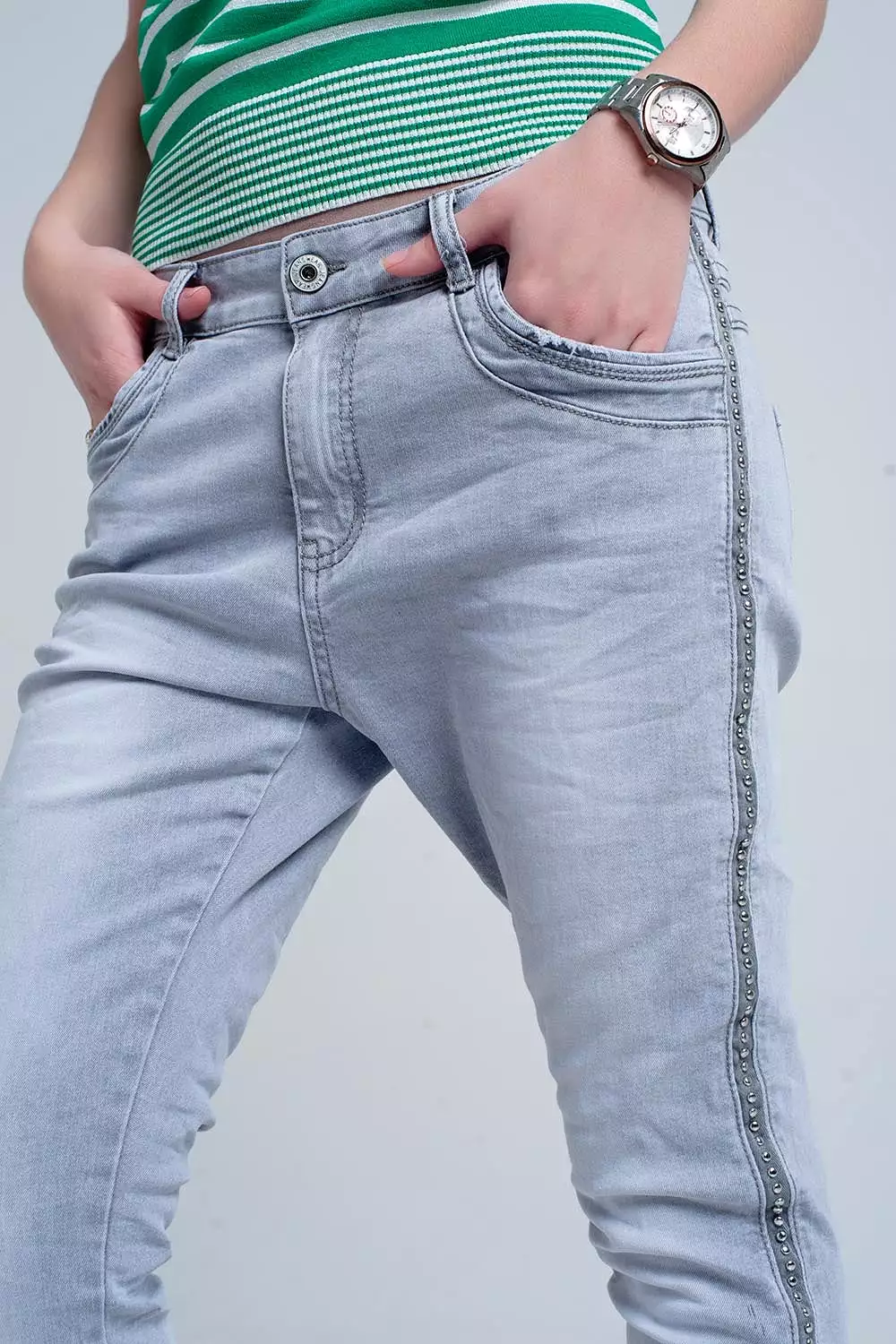 Grey Jeans with Detail Metalic