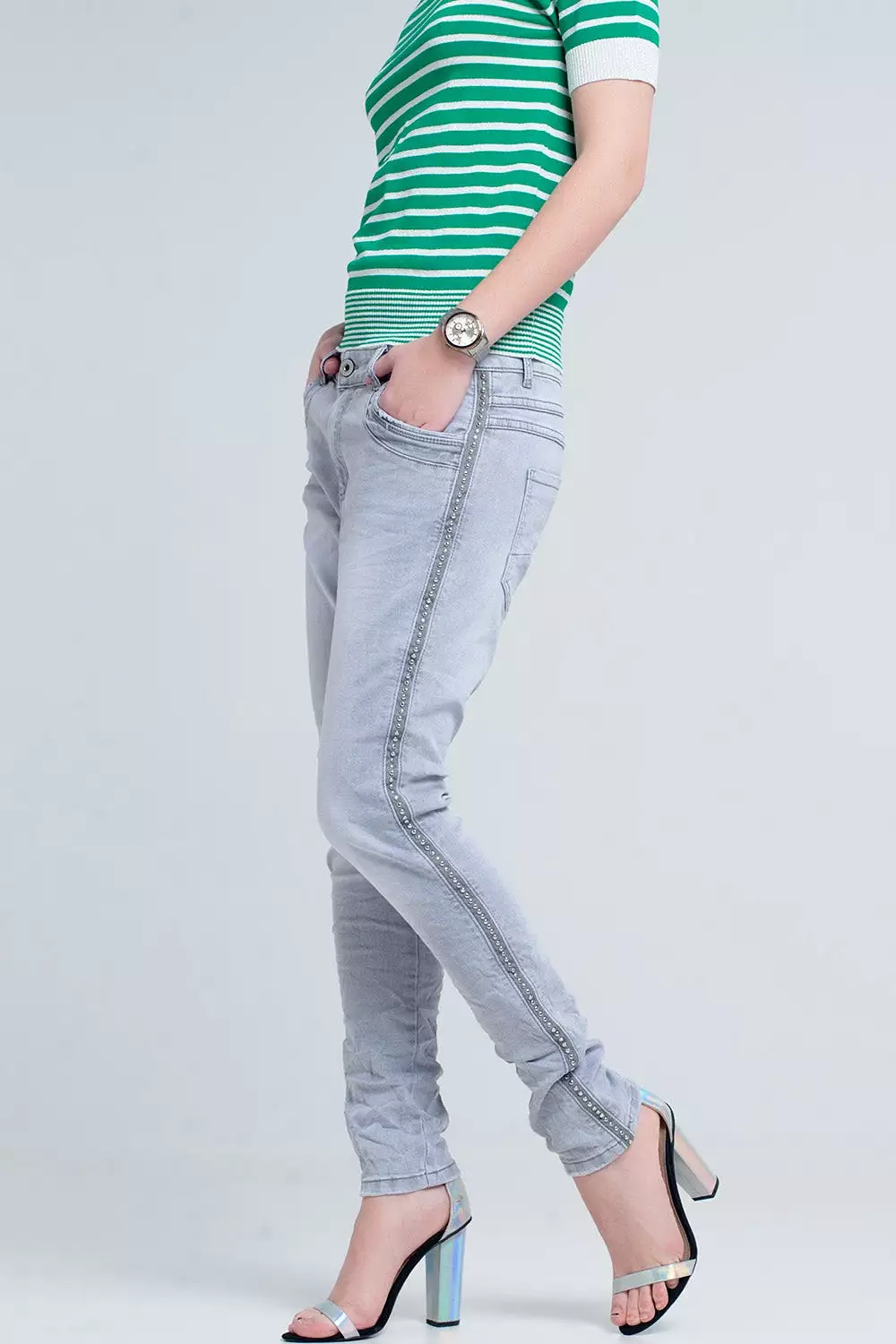 Grey Jeans with Detail Metalic