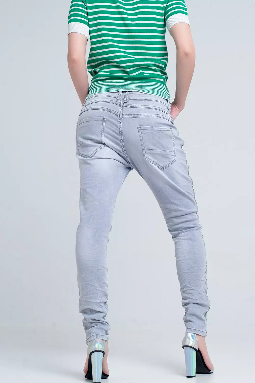 Grey Jeans with Detail Metalic