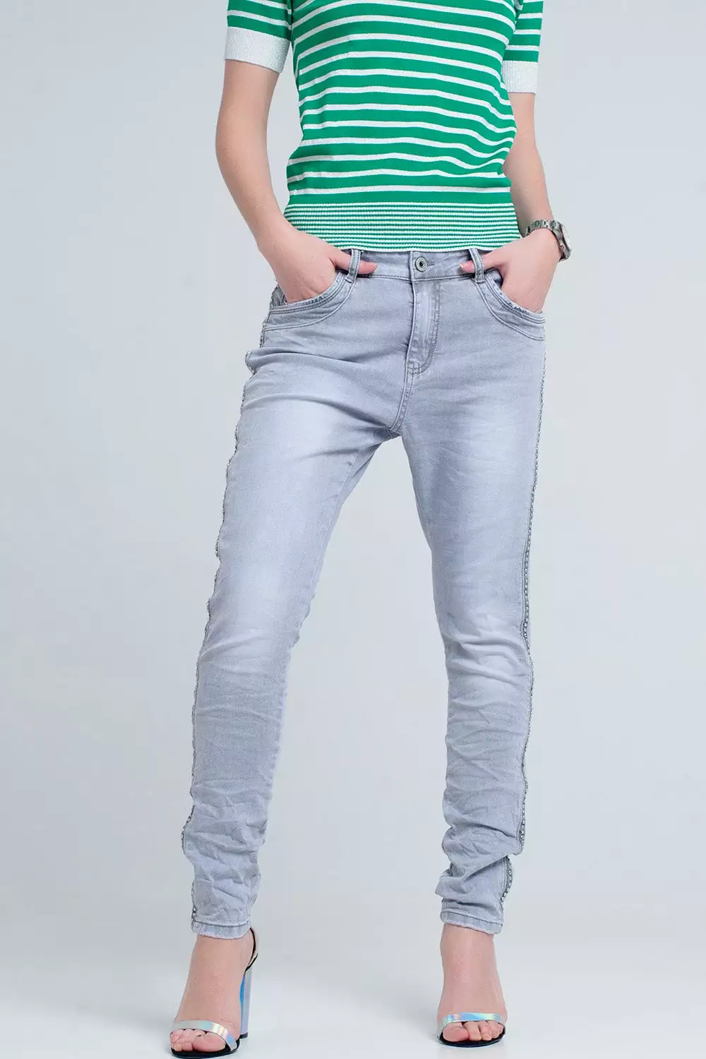 Grey Jeans with Detail Metalic