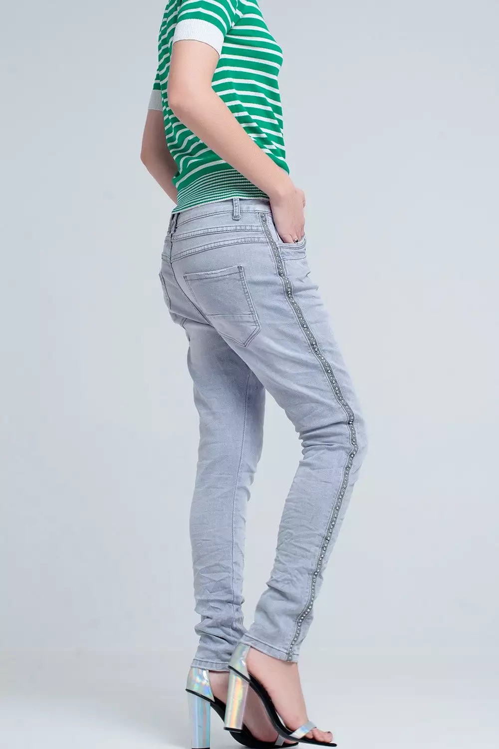 Grey Jeans with Detail Metalic