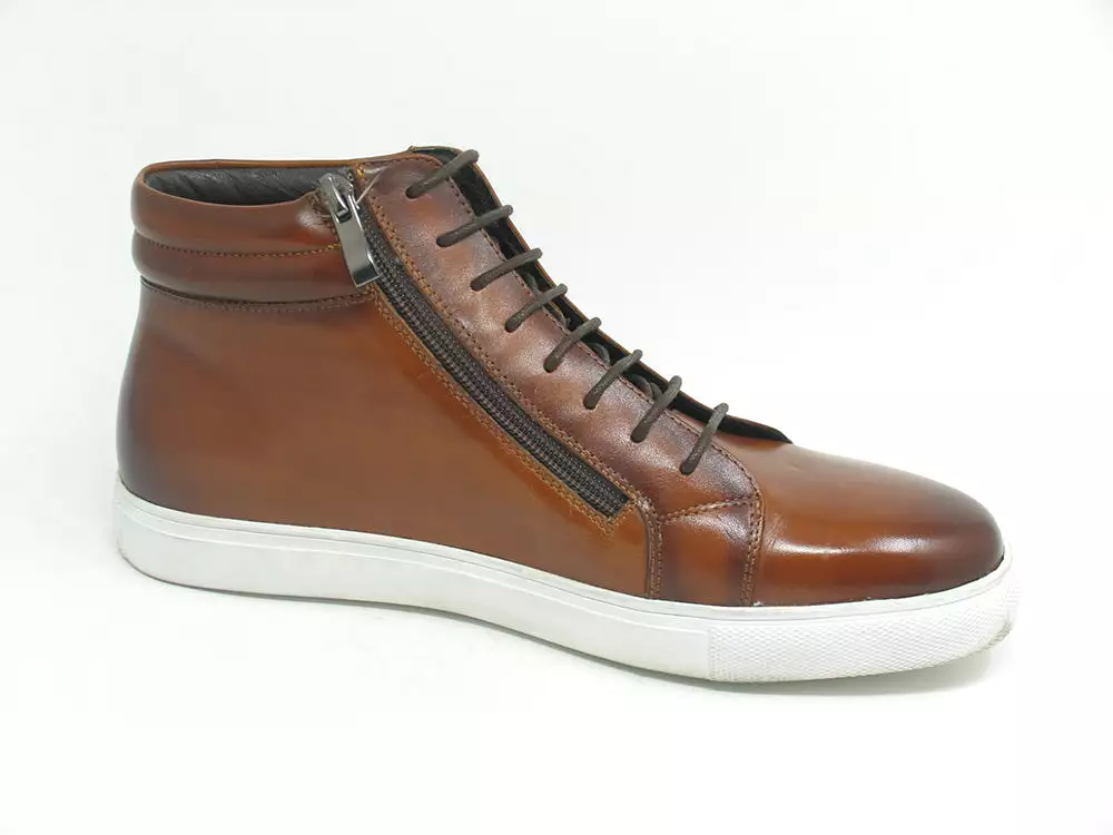 High Top Side Zipper Leather Sneaker