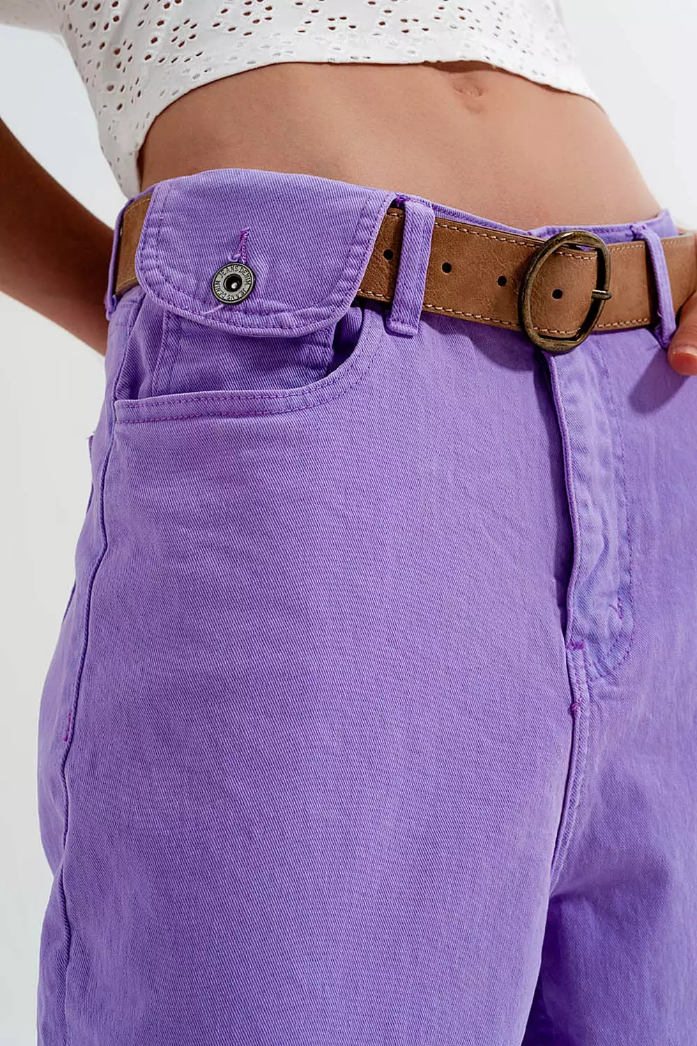 High Waisted Loose Tapered Leg Jeans in Purple