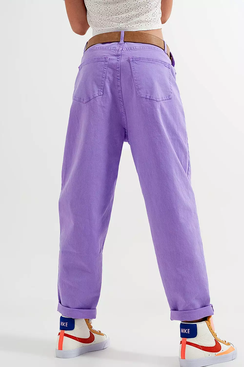 High Waisted Loose Tapered Leg Jeans in Purple