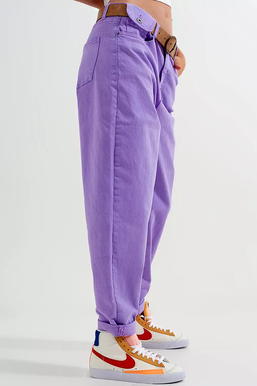 High Waisted Loose Tapered Leg Jeans in Purple