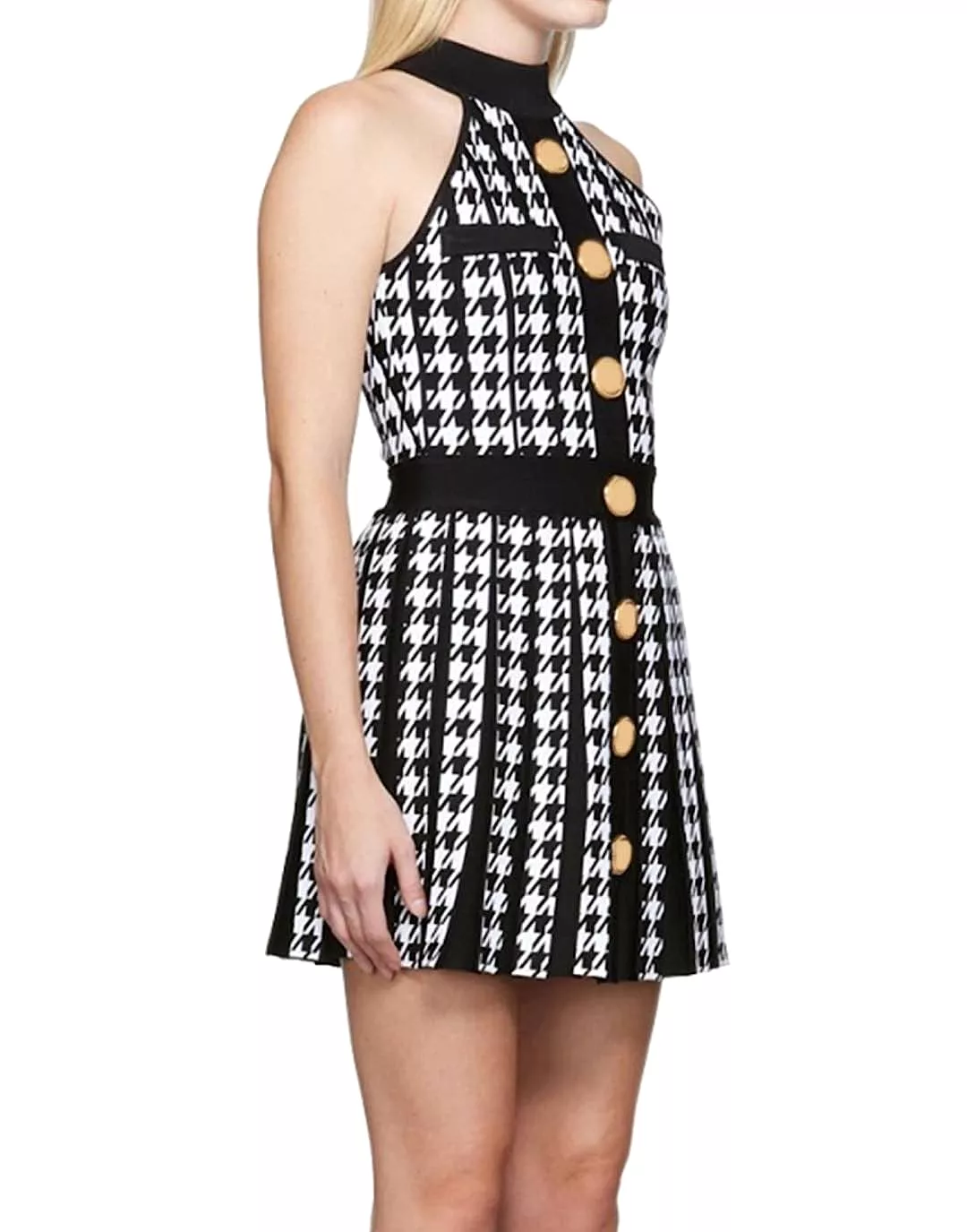 Houndstooth Pattern Halter Knit Dress