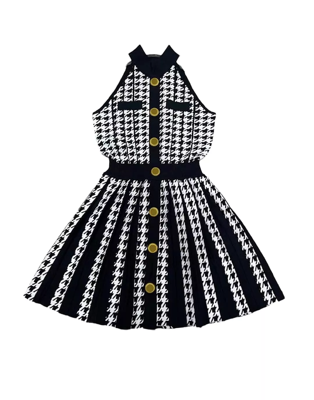 Houndstooth Pattern Halter Knit Dress