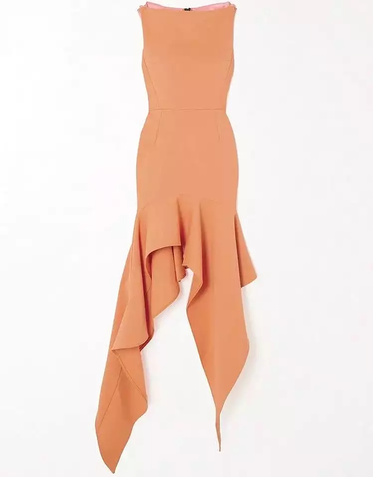 Irregular Flared Hem Dress In Orange