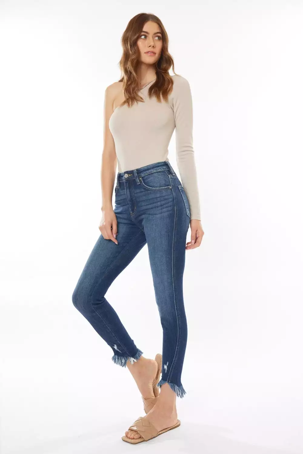 Kancan Raw Hem High Waist Cropped Jeans