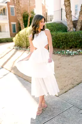 Katelyn Tiered Ruffle Midi Dress - Off White