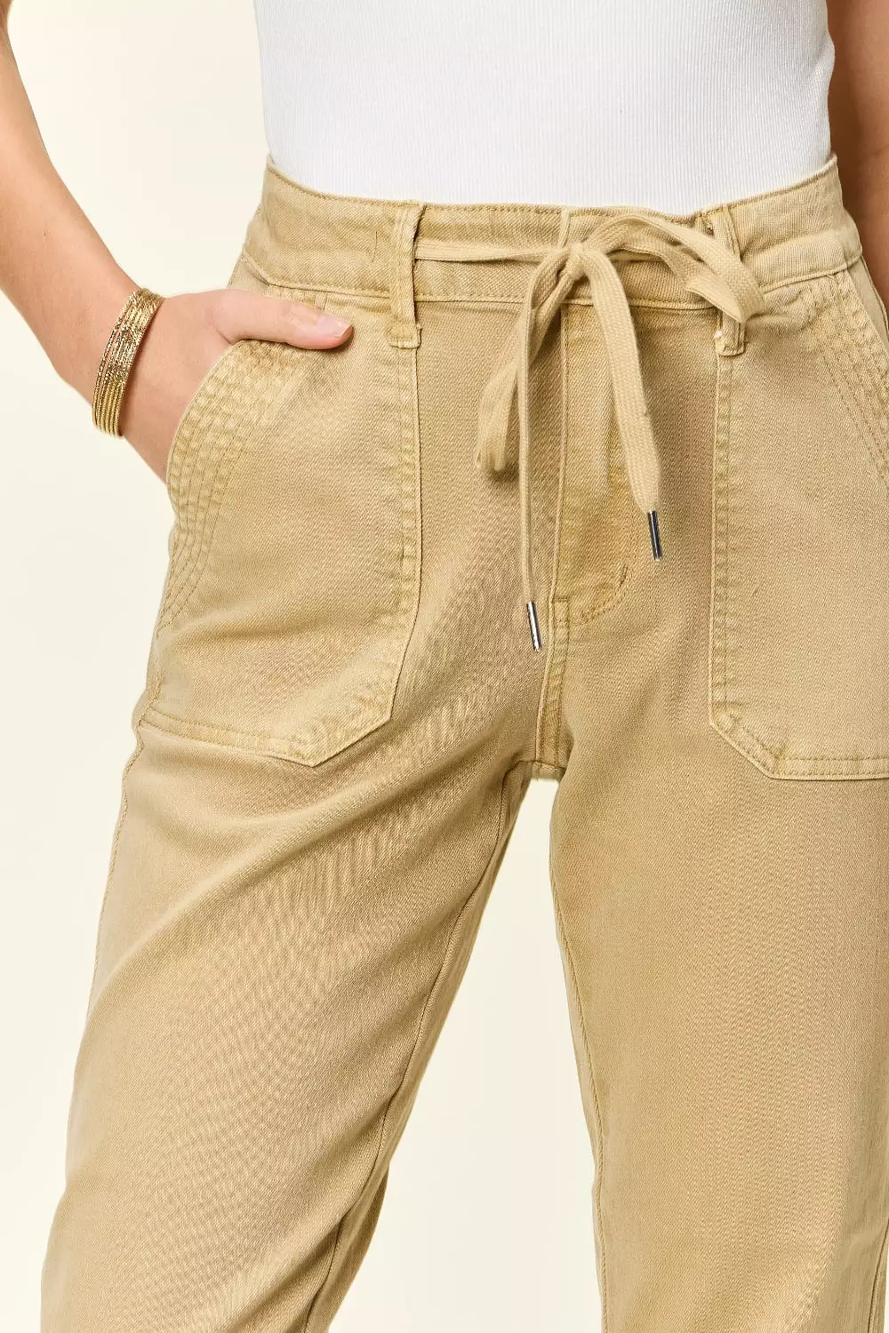 Khaki Full Size High Waist Jogger Jeans