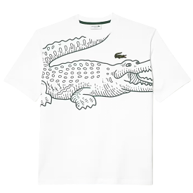 Lacoste Men’s Loose Fit Crocodile Print Crew Neck T-Shirt (White)